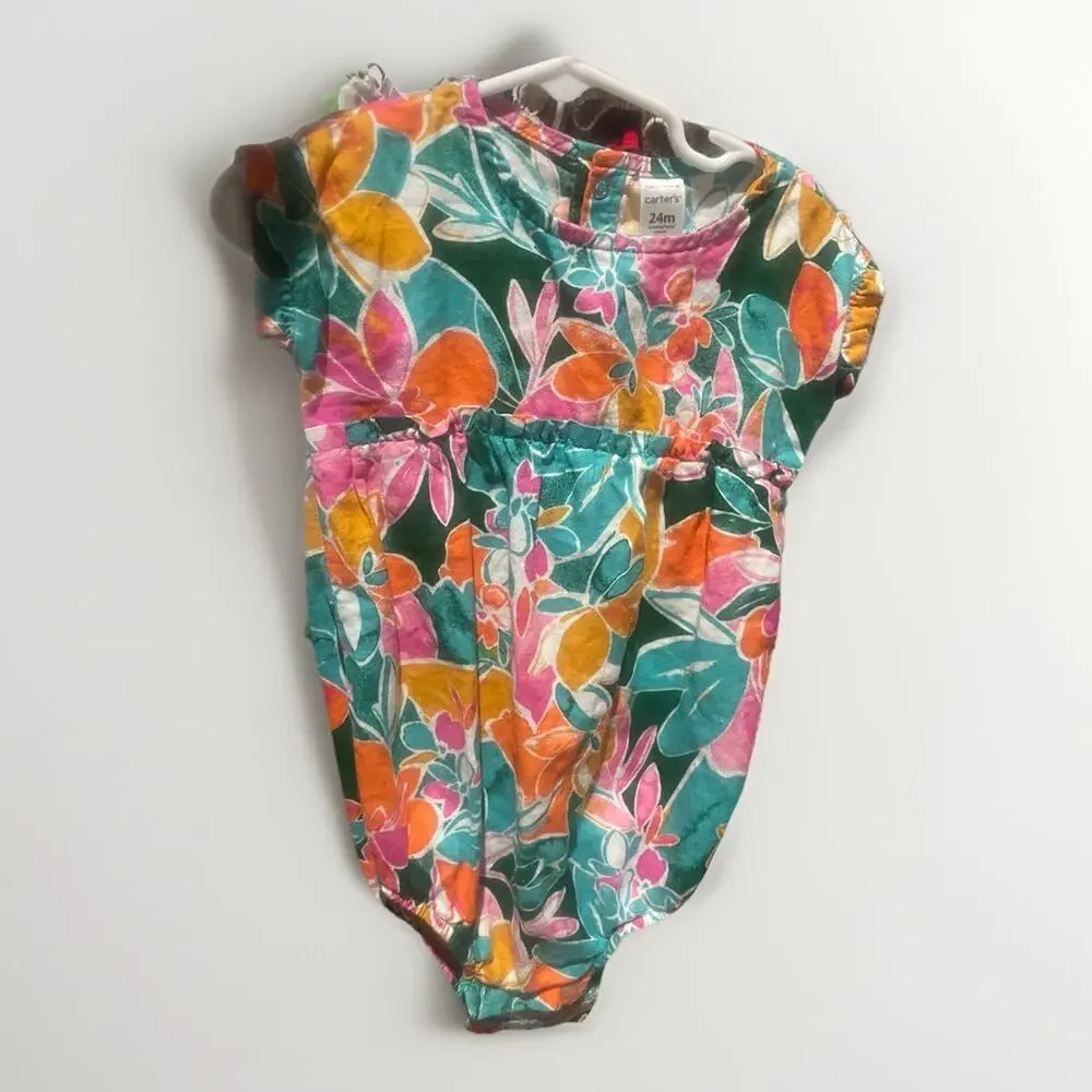 Carters Size 24 Months Girls Multicolor Floral Tropical Jersey Romper